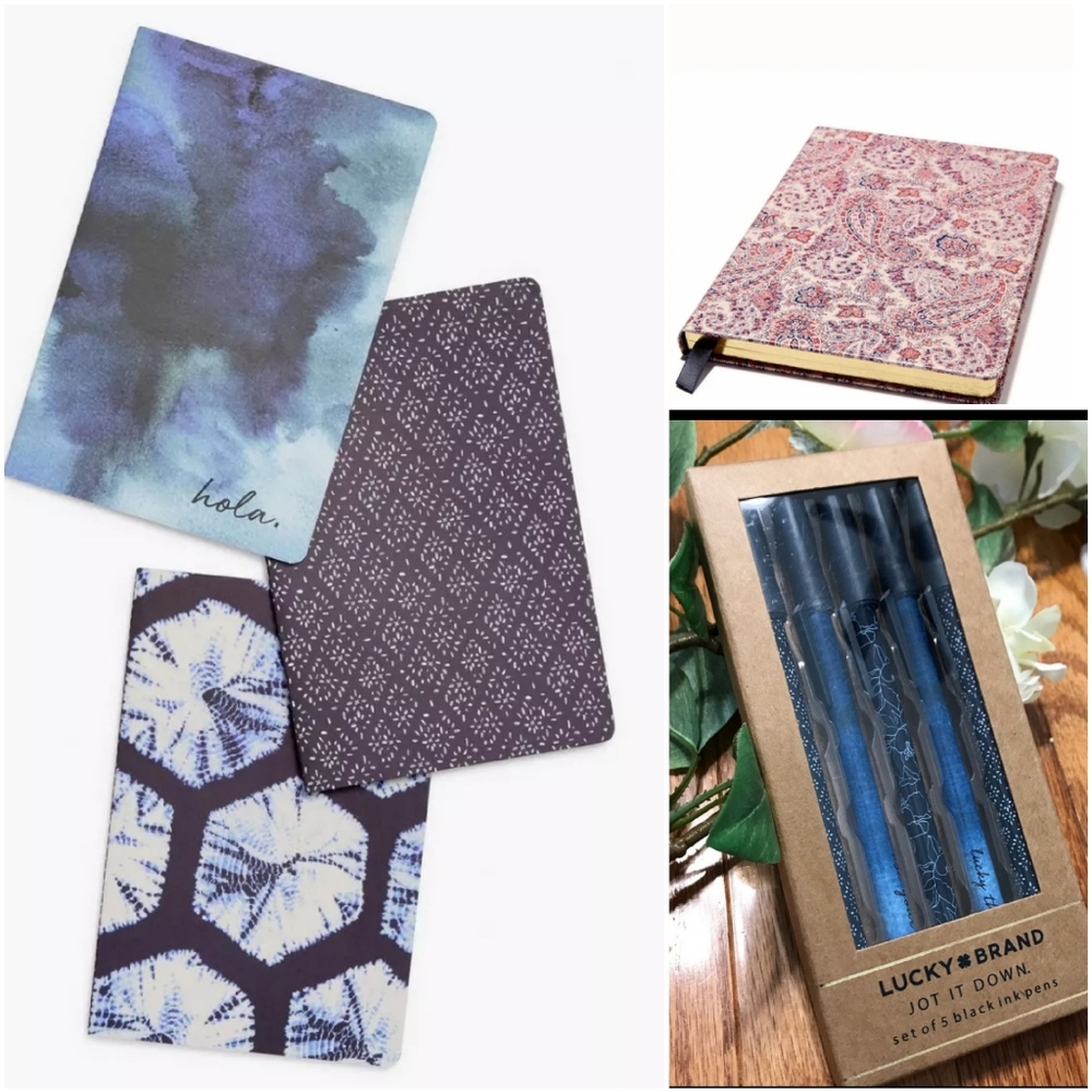 LUCKY BRAND 9 Piece Notebooks Journals Black Ink Pens Tie Dye Print NEW